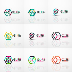 Cube idea concept logo, line