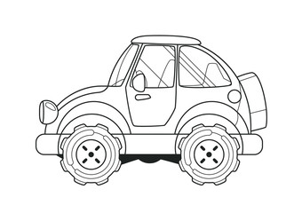 Cartoon Car Side View Coloring Book. Line Art.