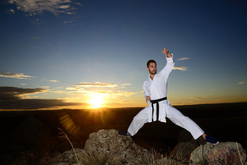 Specialist in martial arts making technical movements.