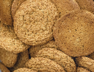 Delicious fresh crispy homemade oatmeal cookies close-up