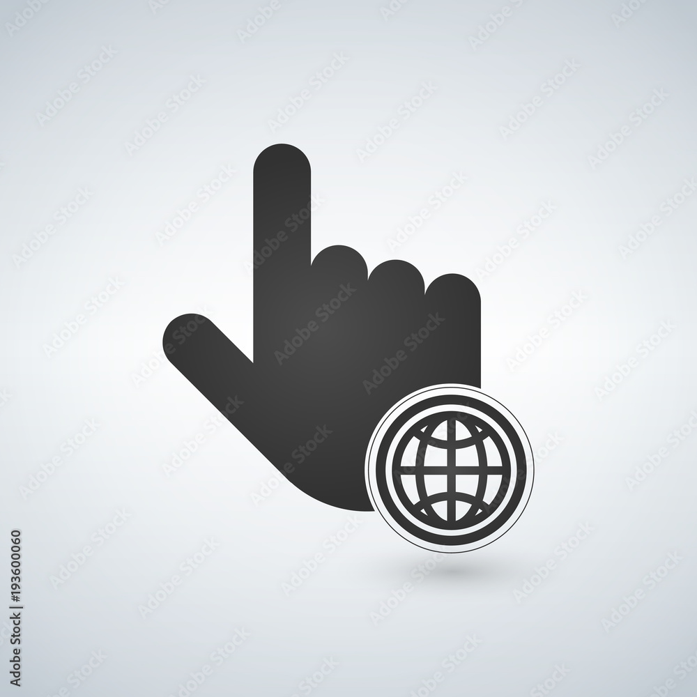 Poster hand mouse cursor with globe icon in the circle. isolated vector illustration.