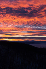 Pink glowing sunset sky over the mountain, Kopitoto Hill, Vitosha Mountain, Sofia, Bulgaria