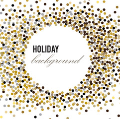 Holiday greeting vector illustration with golden  glitters, sparkles