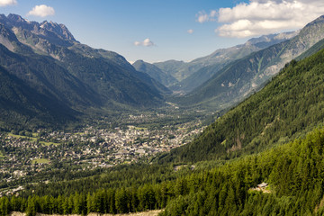 Fototapeta premium A beautiful view of the Chamonix valley between the mountains. Alps.