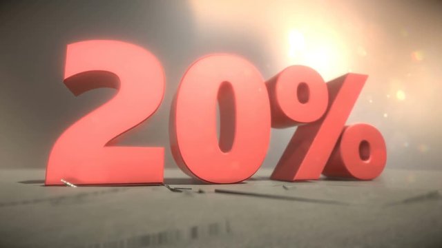 3d animation of 20 percent discount falling sign