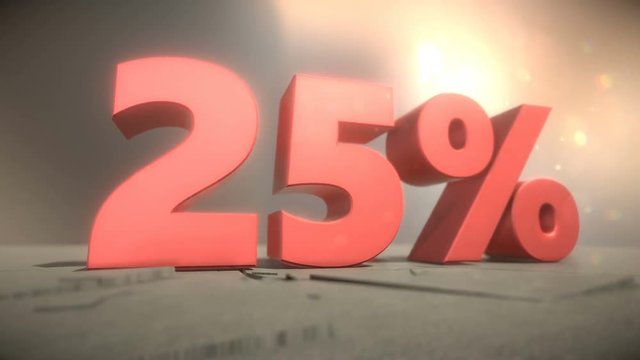 3d animation of 25 percent discount falling sign