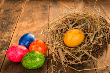 Easter nest with colorful eggs