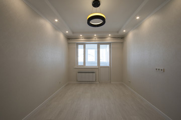 empty white room interior, white ceiling, walls and floor