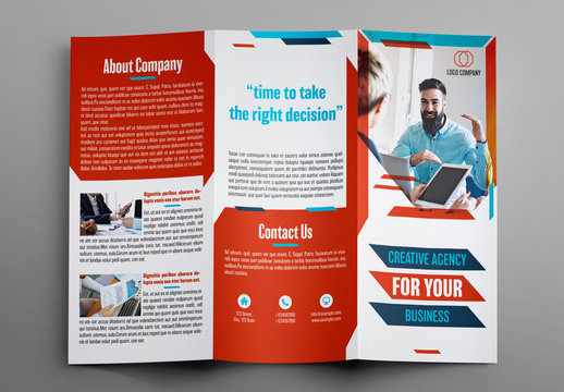 Trifold Brochure Layout with Blue and Red Accents 1