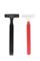 Two disposable shaving razor blades. Isolated on white background. Personal hygiene accessory, sharp blades, man and woman shaver