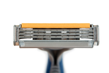 Disposable shaving razor blade. Isolated on white background. Personal hygiene accessory, sharp blades
