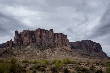 Fototapeta na wymiar View of the Superstition Mountains in Lost Dutchman State Park in the Sonoran desert.