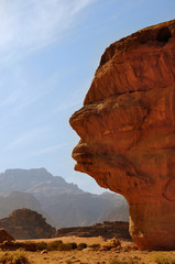 Giant face / Giant face is cut out from sandstone by erosion, Wadi Rum, Jordan