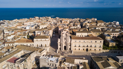 Fototapeta na wymiar Aerial photo Italian town Syracuse in Sicily - catholic church cathedral
