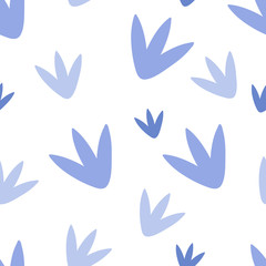 Blue Flower Simple Flat Design Vector Seamless Pattern on White Background