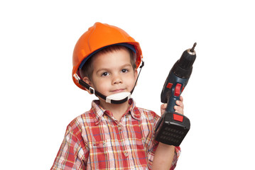child construction worker and screwdriver