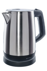 stainless steel kettle on white background