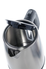 stainless steel kettle on white background
