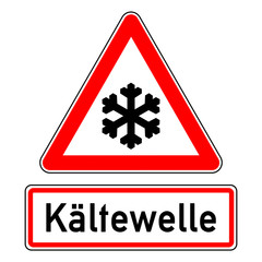 ncsc42 NewCombinationSignCaution ncsc - Achtung - Dauerfrost - Eisblume / Eiskristall - Unwetterwarnung / dreieckig - Wetterkennzeichnung mit Text: Kältewelle - quadrat xxl schwarz rot - g5877