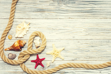 Background with starfish and marine rope