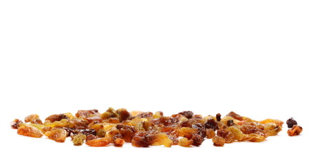 Pile raisins isolated on white background
