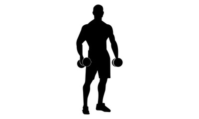 Fototapeta na wymiar silhouette of male bodybuilding with barbell.