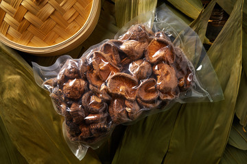 Dried Shiitake mushrooms in vacuum plastic blister for Asian cuisine food