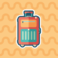 Travel suitcase on wheels sticker flat icon with color background.