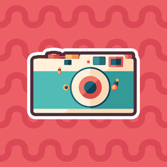 Vintage film camera sticker flat icon with color background.