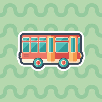 Toy retro bus sticker flat icon with color background.