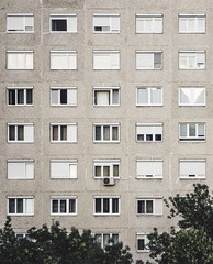 Typical old panel apartment with a lot of windows from Budapest, Hungary, as a texture or for background