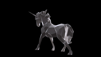 White Unicorn made out of triangles 3d illustration