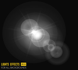 Sunbeam shining through lens, sun light effect