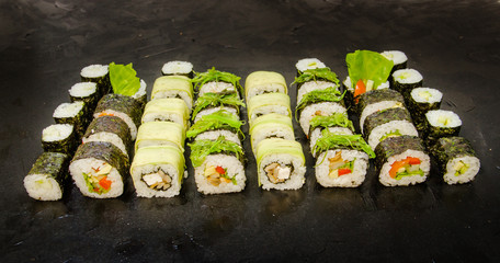 Vegetarian sushi and roll set with vegetables. Japanese food