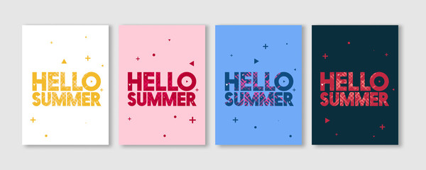 Minimal Hello Summer Typographic Vector Flyer Templates - Creative Vibrant Colors Text Design Illustrations