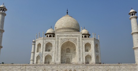 A close-up of the famous Taj Mahal in Agra, India.