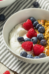 Healthy Organic Greek Yogurt with Granola and Berries