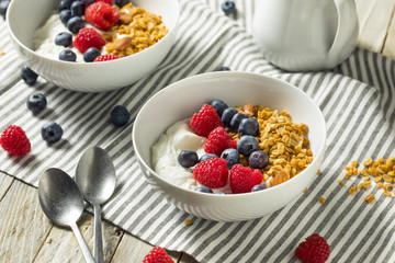 Healthy Organic Greek Yogurt with Granola and Berries