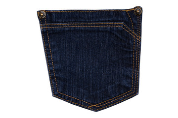 blue jeans back pocket isolated on white background.