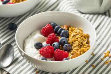 Healthy Organic Greek Yogurt with Granola and Berries