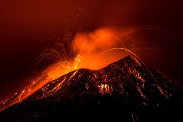 Fotobehang Volcano eruption landscape at night - Mount Etna in Sicily © Wead