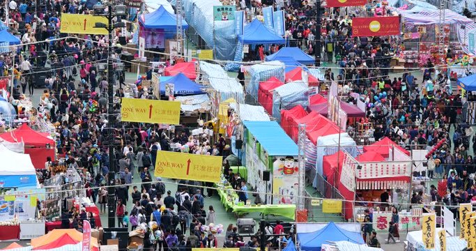 Top view of Traditional chinese lunar new year fair in Hong Kong