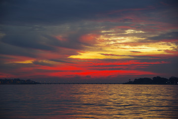 Colorful sunset above Samil beach, Vigo, Galicia, Spain