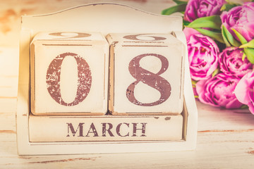 Wooden Block with International Womens Day Date, 8 March