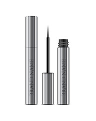 3d realistic eyeliner pen vector in chrome silver case. Cosmetics package. Elegant Liquid lipliner with brush.