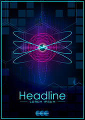 Blue A4 HUD Business Book Cover Design Template. Good for Portfolio, Brochure, Annual Report, Flyer, Magazine, Academic Journal. Atom. Vector EPS10.