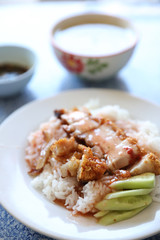 Crispy roast pork with rice , Thai food