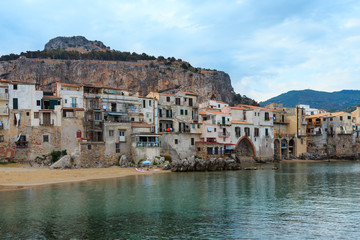 Fototapeta na wymiar Cefalu beach view Sicily, Italy