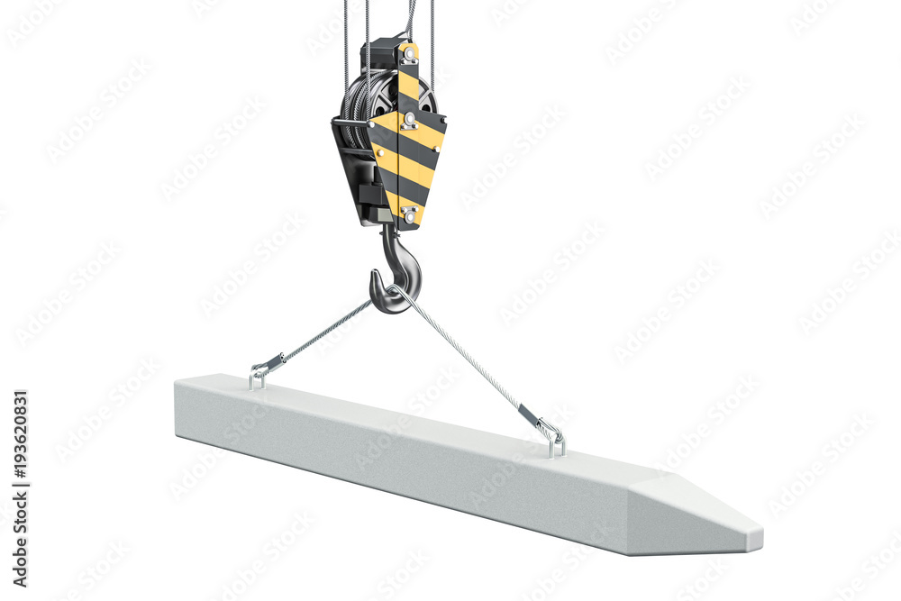 Aufkleber crane hook with pile for deep foundation. 3d rendering