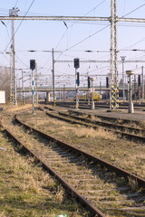 railways and electric pylons at the railway station